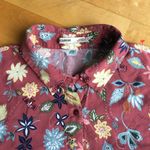 Pull & Bear  Floral, Button Up Cropped Top, Rust Orange, Blue, Yellow, Size M Photo 3