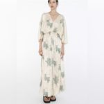 ZARA Wrinkled Effect Printed Satin Maxi Dress in Ecru & Sage Green Size Medium Photo 2