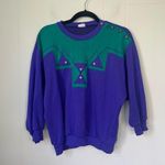 Vintage 80s 90s Purple Green 3/4 Sleeve Crop Sweater ~ Made In USA ~ Size S(4 Photo 0