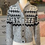Evan Picone Sweater Silk Acrylic Cotton Angora Black White Cardigan Nordic Small Photo 1