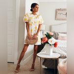 A New Day  summer  floral print yellow dress size Small puffy sleeve Photo 2