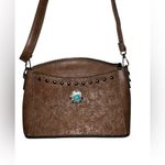 Western style Sam & Hadley brown faux leather medium crossbody bag. Photo 3