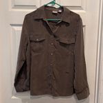 Chico's  Olive Khaki Green Button Down Long Sleeve Shirt Top Women's Size 2 12/14 Photo 0