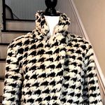 Black and White Houndstooth Faux Fur Teddy Notched Collar Pea Coat NWT Size M Photo 1