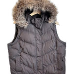 Gap Vest Women Large Brown Puffer Down Faux Fur Hood 2007 Puffy Skater Snow Y2K Photo 0