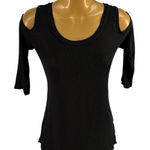 Michael Lauren Black Ribbed Cold Shoulder 3/4 Sleeve Top Womens Size S Photo 0