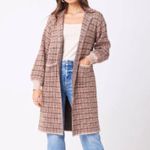 Saltwater Luxe  Tan Brown Plaid Neutral Lorelei Long Duster Cardigan Jacket Small Photo 1