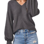 1. State  Balloon Lantern Sleeve Sweater Ribbed V Neck Grey Large cotton modal Photo 0