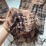 Mango Printed Semi Sheer Side Tie Flare Trousers Brown (large) abstract art deco Photo 11