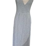 Kate & Mallory Y2K Womens Sleeveless Maxi Stretchy Dress Deep V Neck Fringe Hem Gray XS Western Photo 8