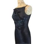 Alex Evenings Y2K navy beaded slip cowl neck floral satin formal Gown small Photo 4