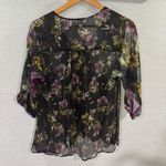 Free People  Katomi Oversize Black Floral Kimono Sleeve Top Size‎ Small Photo 2