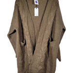 Cotton Bleu Mocha Cable Knit Cardigan Sweater Long Sleeve Open Front Pockets‎ M Brown Size M Photo 0