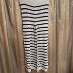 Aerie Striped Crochet Knit Party Pants Ivory Navy Blue Wide Leg Large NWT Photo 1