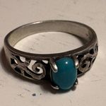 Genuine Turquoise Sterling Silver Ring (W.H. 925) – Filigree Scroll Band – Size Photo 0