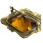 Large Antique Amber Brooch Bronze Frame C Clasp Gold Photo 11