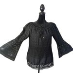 Ralph Lauren  Black Eyelet Top Womens‎ XS Flare Bell Sleeves Drawstring BOHO Photo 0