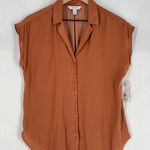 Nine West  Terracotta Lightweight Satin Button-Down Cap Sleeve Shirt NWT Size S Photo 0