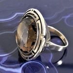 Sterling Silver Faceted Smokey Quartz and  Vintage Cocktail Ring Size 6 Photo 5