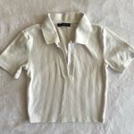 ZARA  Cropped White Ripped V Cut Collared Shirt Photo 0