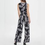 DKNY  black white and purple print wide leg belted jumpsuit size 12 Photo 2