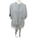 Lulus NEW Womens M Blue White Vertical Stripe Button-Up Tie Front Tunic Top Chic Photo 6