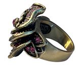 Vintage New Heidi Daus Pink Rhinestone Floral Antique Gold Statement Ring 8 Photo 8