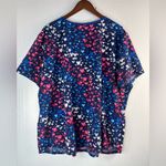 Scrubstar  3X Heart Print Pocketed Tunic Scrub Top - Blue, Pink, White Photo 2