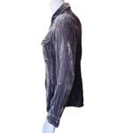 Ecru  Gray Crushed Velvet Button Down Top Photo 3