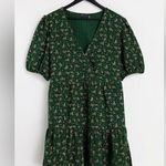 ASOS DESIGN CURVE Textured Mini Wrap Dress With Pep Hem Forest Floral Size 14 Green Photo 0