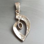 Silver Half Leaf Pendant With Amber Colored Stone Orange Photo 2