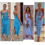 ZARA Blogger Favorite Blue Cut-out Halter Top Bodycon Midi Dress Sz L Photo 2
