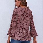 SheIn Women Ruffles Flare Long Sleeve Shirts Vintage Dots Printed Photo 0