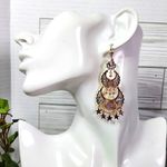 Boho Tricolor Gold Big Dangling Chandelier Filigree Earrings Photo 7
