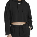 Adidas  Cropped Hoodie Womens Black 3 Stripe Logo‎ Sweatshirt Pullover Photo 0