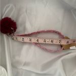 Handmade Floral Cherry Print Wristlet Keychain with Dark Red Pompom Photo 3