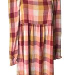 Loft  Plaid Square Neck Babydoll Dress Strawberry Blossom, Sz S Photo 8