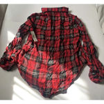 No Boundaries NoBo Womens sz Medium Red Black Plaid casual button down long sleeve shirt Photo 2