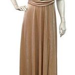 Baltic Born Women's Medium Tan V-Neck Bridesmaid Short Sleeve Velvet Maxi Dress Photo 0