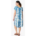 Royal Creations Hibiscus‎ Palm Panel Blue Tulip Sleeve Midi Dress Size Large Photo 1