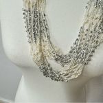 Boho Crochet Cream & Silver Necklace Extra Long Layering Photo 1