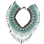 Mexican Handmade Glass Seed Beaded Fringe Collar Bib Necklace Green Photo 0