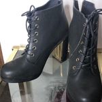 Torrid black zip back gold chunky heel ankle heeled booties size 10 Photo 1