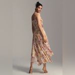 Anthropologie By  Ruched Square Neck Midi Dress Floral Size 6 Cream Coquette Chic Photo 2