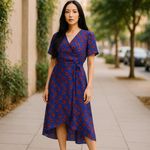 Disney Womens Dress Sz S Blue Red Floral Snow White & The Seven Dwarfs Hi Low Photo 1