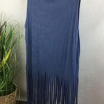 POL Blue Sleeveless Fringe Tank Festival Summer Mini Tunic Top Dress M Photo 2