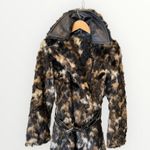 Helmut Lang Tortoise Faux-fur Shawl-collar Belted Coat Size Small Photo 8