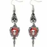 Gothic Silver Plated Skull Cross Bat Halloween Earrings Rose Arrow Through Heart Photo 0