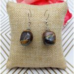 Lot of 2 Drop Dangle Natural Stone Pink & Tiger Eye Pierced Hook Earrings 1.25" Photo 2