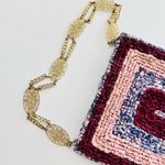 Handmade Woven Rainbow Clutch Bag with Gold Chain Handle Pink Photo 2